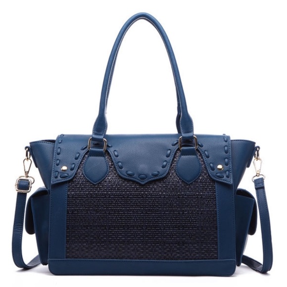 Handbags - - BLUE SATCHEL BAG VEGAN LEATHER